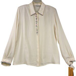 Vintage 90s Koret Embroidered Blouse 16 Ivory Romantic Grandmacore Fairycore
